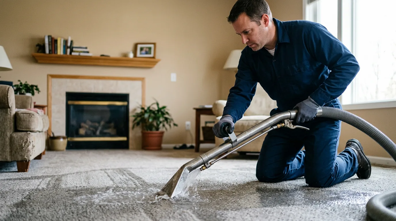 Water damage restoration technician working near Superior, IA